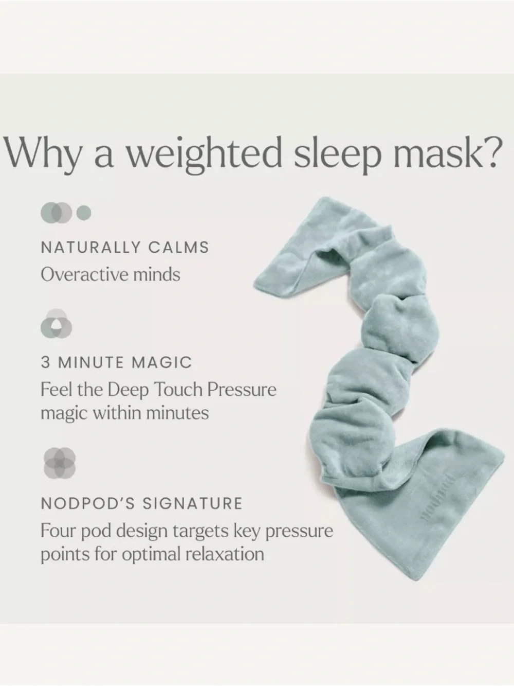 nodpod Green Weighted Blanket for Eyes - Gentle Sleep Eye Mask - Picture 2 of 5